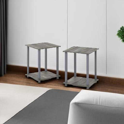 Furinno SIMPLISTIC Side Table Set of 2, 2-Tier End Table, Nightstand, Night Stand, Bedside Table, Easy Assembly, for Living Room, Bedroom, French Oak