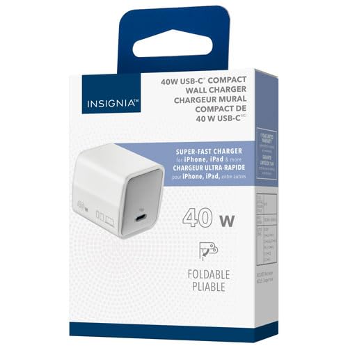 INSIGNIA USB Cables, 20Gbps High-Speed Charging & Data Sync, Braided Nylon, Compatible with MacBook, Laptop, iPhone, iPad, Android (Accessories, 40W USB-C Wall Accessory (WHT))
