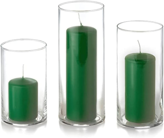 yummi Set of 12 Slim Pillars and Cylinder Vases - Hunter Green