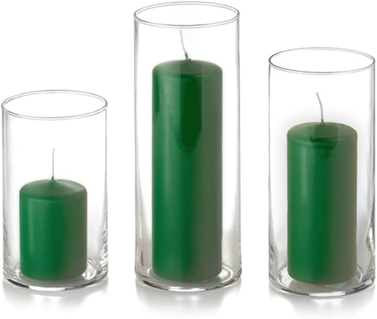 yummi Set of 36 Slim Pillars and Cylinder Vases - Hunter Green