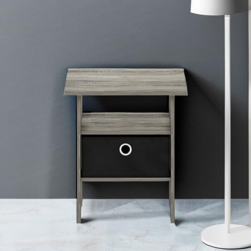 Furinno ANDREY Side Table, End Table, Night Stand with Open Shelves and Storage Bin, Bedside Table, for Living Room, Bedroom, French Oak
