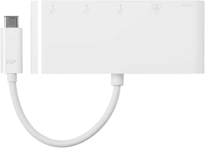 Monoprice USB-C Multiport Adapter - RJ45, USB-A and USB-C Ports, Mirror Display, Up To 1080p @ 60hz, White - Select Series