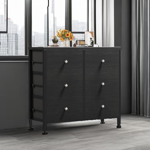 BOLUO Black Dresser for Bedroom 6 Drawer Dressers & Chests of Drawers Small Fabric Dresser Storage for Closet Modern