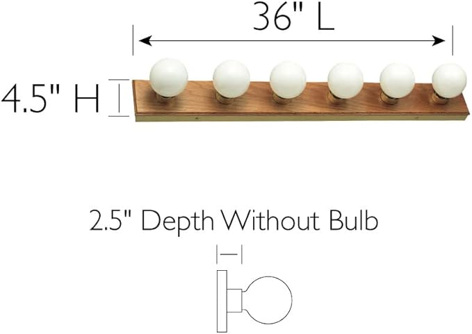 Design House Vanity Lights, 6 Linear Lights, Dimmable, Horizontal or Vertical Use, Uses (6) 60W Bulbs, For Bathroom/Makeup Vanity, Honey Oak, 36.0 in. L x 4.5 in. H x 2.5 in. D, 500223