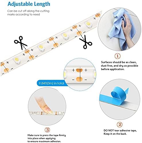 LED Strip Lights Battery Operated, 9.8ft 90 LED Strip Lights with Remote Controller Timer Dimmable, Waterproof Flexible Lights Strip for Indoor Outdoor TV Table Bedroom Boat Kitchen (Blue)