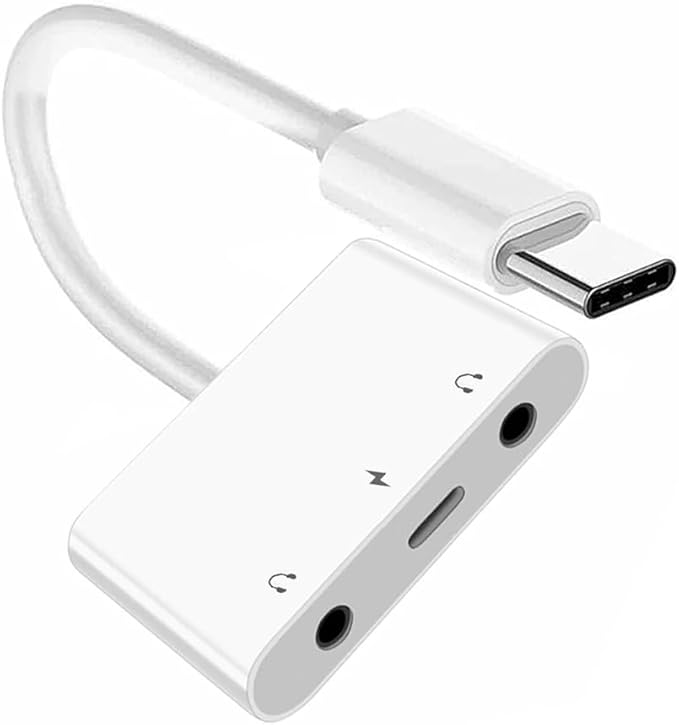 NFHK Type C USB-C to Dual 3.5mm Audio AUX & MIC Sound Card with PD Power Charge Adapter Compatible with Laptop Tablet Phone