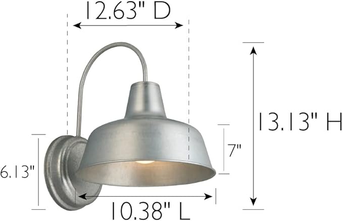 Design House Mason Barn Light Indoor/Outdoor Wall Mount Modern Industrial Farmhouse Wall Light for Patio, Garage, Bathroom, Office, Kitchen, 10-Inch, Galvanized Paint, 579383, Larger Version