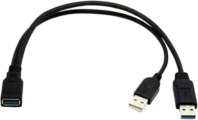 NFHK Black USB 3.0 Female to Dual USB Male Extra Power Data Y Extension Cable for 2.5" Mobile Hard Disk