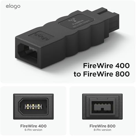 elago FireWire 400 to 800 Adapter (Black) for Mac Pro, MacBook Pro, Mac mini, iMac and All Other Computers…