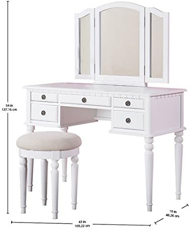 Bobkona St. Croix Collection Vanity Set with Stool, F4074, White
