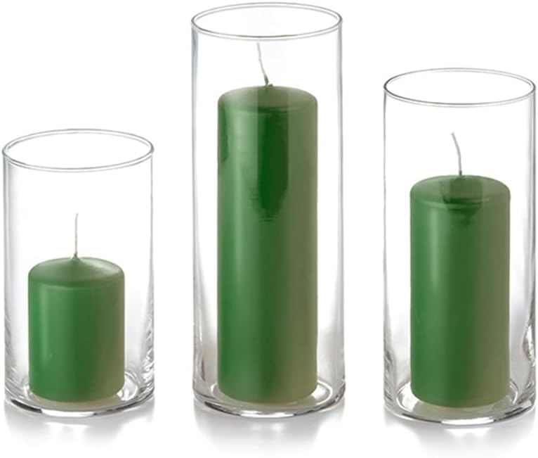 yummi Set of 12 Slim Pillars and Cylinder Vases - Green Tea