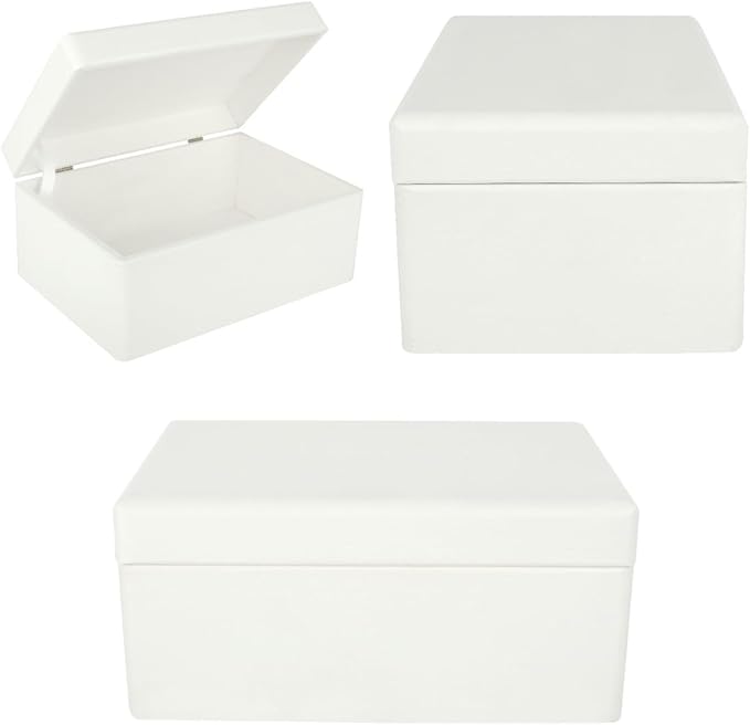 Large White Wooden Box Storage with Hinged Lid | 11.8 x 7.87 x 5.51 inches (+-0.5) | Gift Box for Tool Dog Toy Shoes Clothes Kitchen Storage | Rough UNSANDED Wood Keepsake Chest