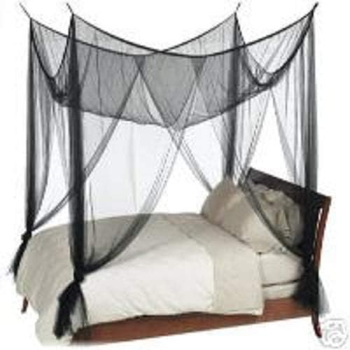 OctoRose Four Post Mosquito Net for Bed Canopy -Fits Queen, King, California King Beds-Indoor & Outdoor Use- Black
