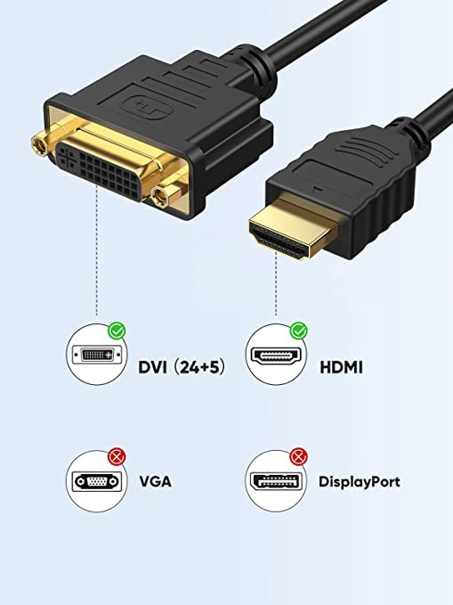 CableCreation HDMI Male to DVI Female 0.5ft [2 Pack], Bi-Directional HDMI Male to DVI-I (24+5) Female Adapter, for PC, TV, TV Box, PS5, Blue-ray, Xbox,Switch