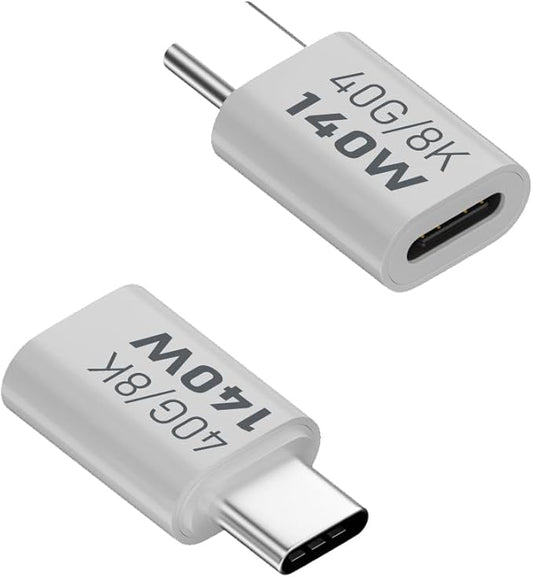 USB C Female to Male Adapter, USB Type C Coupler Extender Support 140W, 40Gbps, 8K@60Hz for Laptop, Phones and More Type C Devices (White),2 Pack