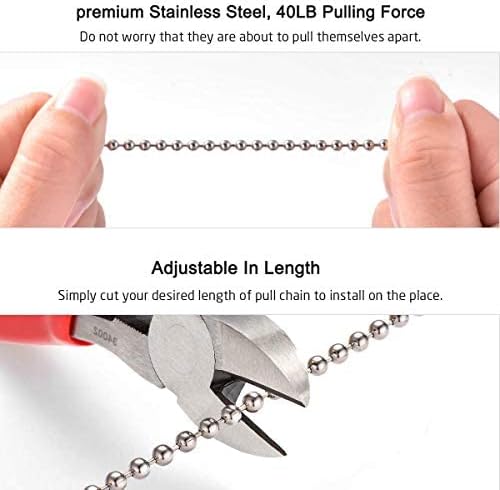 Vinaco Pull Chain, 2 Pieces 36 Inch Stainless Steel Bead Chain, Great Pulling Force & Rustproof, 6 Size, 3.2mm ball chain with 4 free Matching Connectors - Silver (36 inch)