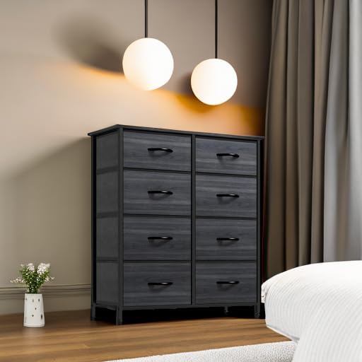 YITAHOME Dresser for Bedroom, Tall Dresser with 8 Drawers, Storage Tower with Fabric Bins, Chest of Drawers for Closet & Living Room - Sturdy Steel Frame, Wooden Top