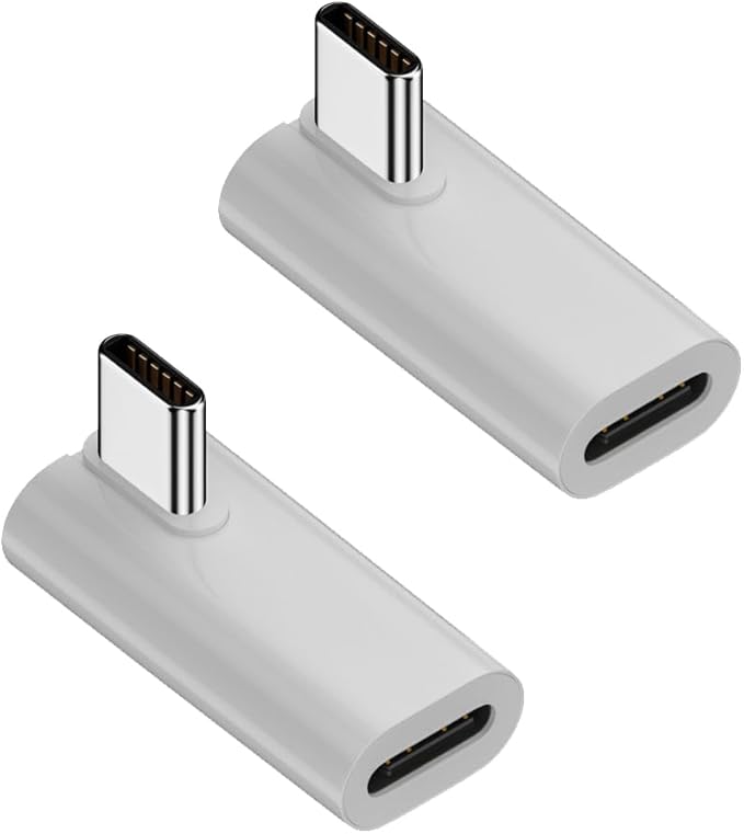 Right-Angled USB C Adapter, USB Type C Coupler Extender Support 140W, 40Gbps, 8K@60Hz for Laptop, Phones and More Type C Devices (White),2 Pack