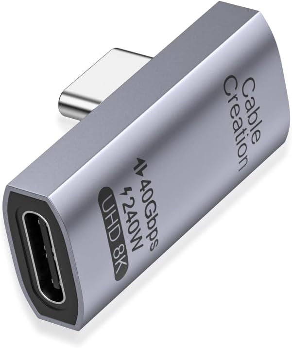 CableCreation 90 Degree USB C Adapter, Right Angle USB C Male to Female Adapter 40Gbps 240W Compatible with Steam Deck, ROG Ally, Switch, Notebook, PC, Tablet, Phone and More, Middle Angle