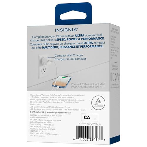Insignia 20W USB-C Wall Accessory – Compact USB-C Solution for Phones, Tablets & Laptops – White