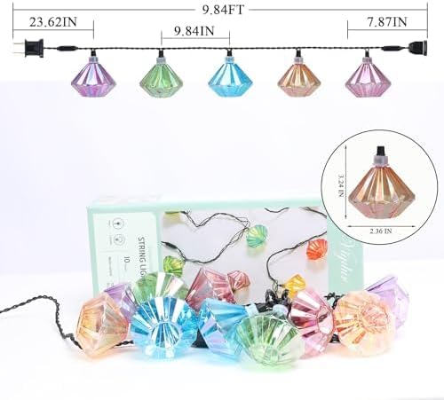 Vigdur Lantern String Lights - Multicolor Decorative String Lights Plug in with 10 Diamond Shaped Bulbs, Indoor String Light for Xmas Party Wedding Bedroom Patio Decor