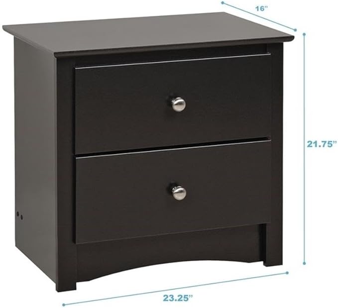 Prepac Sonoma Traditional Nightstand Side Table with 2 Drawers, Functional 2-Drawer Bedside Table 16" D x 23.25" W x 21.75" H, Black, BDC-2422