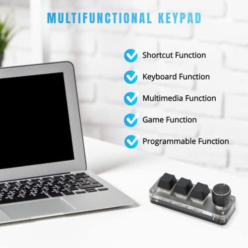 Yunseity Mini 3 Key Keypad with Knob, Mechanical Gaming Keyboard Programming Macro Keyboard for DIY Programmers