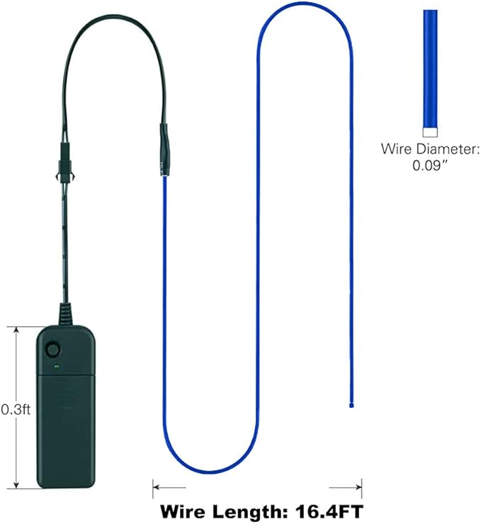 MaxLax EL Wire Blue, 16.4ft/5m Portable Battery Pack Neon Light Strip 360° Cuttable Glowing Rope Lights for Parties, Halloween, DIY Decoration