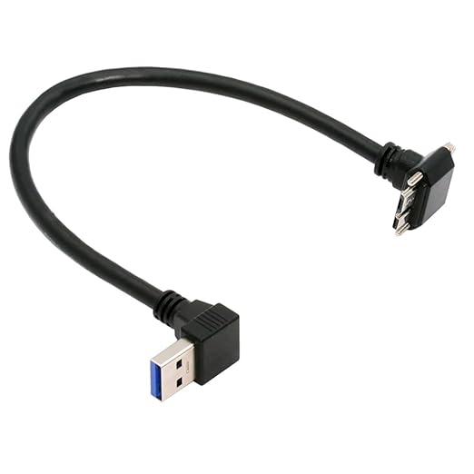 NFHK Down Angled 90 Degree USB 3.0 A Male to Micro-B 3.0 Plug Up Angled Locking Screw Panel Cable 25cm