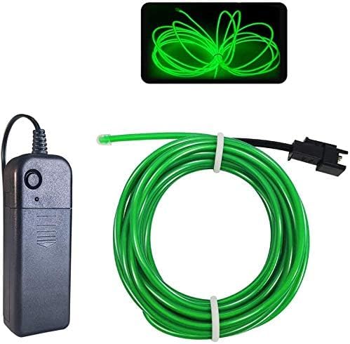 MaxLax EL Wire Green, 2M Portable Battery Pack Neon Light Strip 360° Cuttable Glowing Rope Lights for Parties, Halloween, DIY Decoration