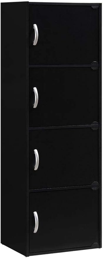 HODEDAH IMPORT 4-Shelf Bookcase Cabinet, Black