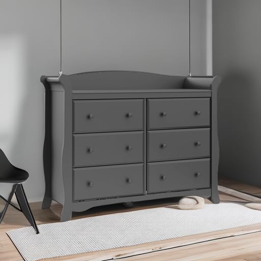 Storkcraft Avalon 6 Drawer Double Dresser (Gray) – Nursery Dresser for Kids Bedroom, Chest of Drawers