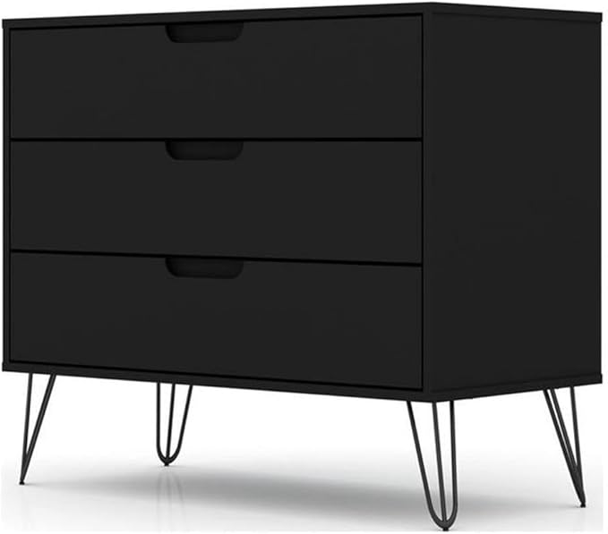 Manhattan Comfort Rockefeller 3 Drawer Dresser for Bedroom Storage, Nursery, Closet, Living Room, Entryway, TV Stand for Screens up to 32 Inches, Anti-Tip Kit Included, Set of 1, Black