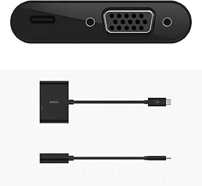 Belkin USB-C to VGA + Charge Adapter - USB-C to VGA Cable for MacBook Pro, MacBook Air, Mac mini, iPad Pro 12.9”, iPad mini & Other Compatible Devices - 60W Power Delivery
