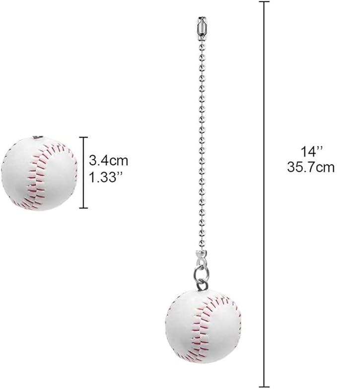 Ceiling Fan Pull Chain 12 inch Pull Chain Extension Fan Chain Extender Ceiling Fan Pulls Ornament with Ball Fan Chain Connector for Lighting Fans, 2 PACK (BASEBALL)