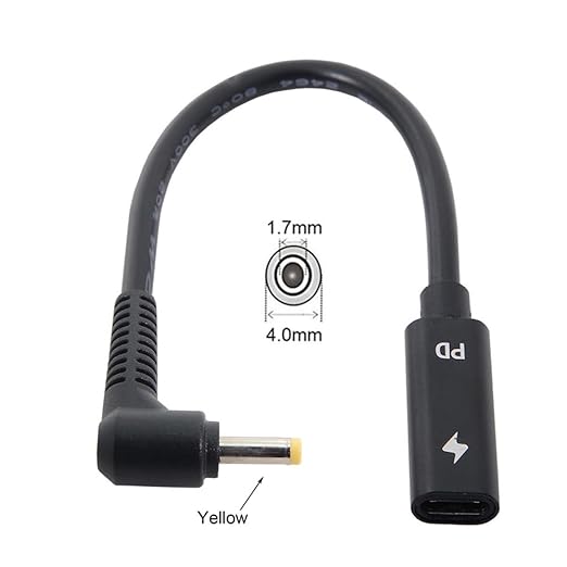 NFHK Type C USB-C Female Input to DC 4.0 * 1.7mm Power PD Charge Cable fit for Laptop 18-20V
