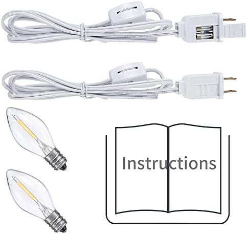 2 Pieces Accessory Cord with One LED Light Bulb Lamp Kit, 6Ft Christmas Village Lights Cord with On/Off Switch and Spare Fuse, Blow Mold Light for Christmas Houses Village, Holiday Craft Decorations