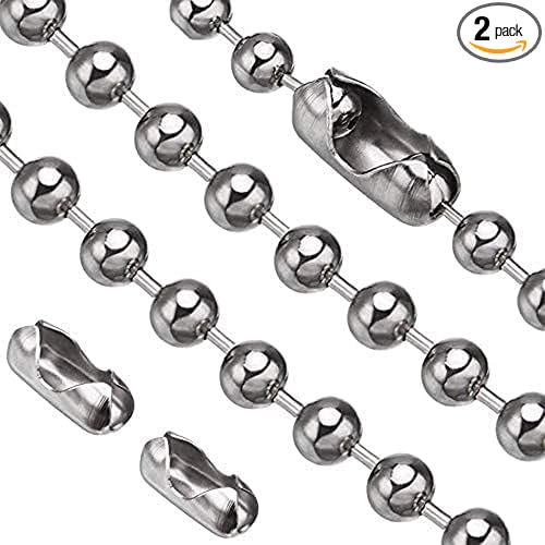 Vinaco Pull Chain, 2 Pieces 36 Inch Stainless Steel Bead Chain, Great Pulling Force & Rustproof, 6 Size, 3.2mm ball chain with 4 free Matching Connectors - Silver (36 inch)