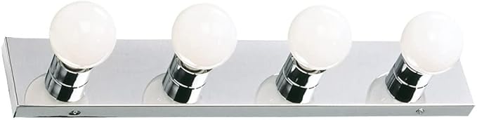 Design House Vanity Lighting, Steel Construction, 4 Vanity Lights, Dimmable, Uses four 60W Bulbs, Polished Chrome, 24.0 In. W x 4.3 In. H x 2.0 In. D, 500892