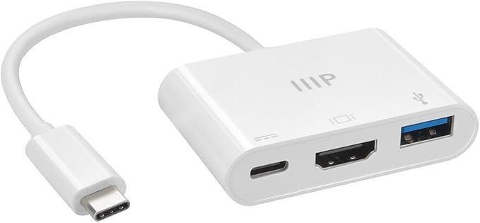 Monoprice 3-in-1 USB-C to HDMI Multiport Adapter - Compact and Portable, True Plug-n-Play, Compatible with USB C Laptops and Other Type C Devices, Supports Windows and MacOS, for Home and Office