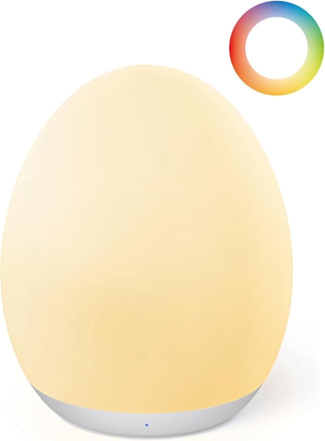 JolyWell Night Light for Kids, Baby Egg Light with 7 Colors Changing Mode & Stepless Dimming, Nursery Night Lamp BPA Free,Rechargeable Egg Night Light for Breastfeeding 1h Timer & Touch Control