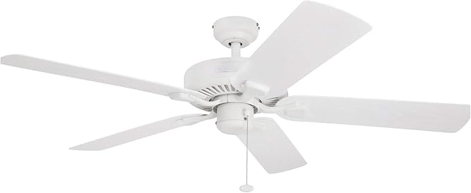 Honeywell Ceiling Fans Belmar 52 Inch Ceiling Fan Without Light, Outdoor Ceiling Fan with Pull Chain, Tri-Mount Traditional 5 Blade Design, ETL Wet Rated, White (50198-01)