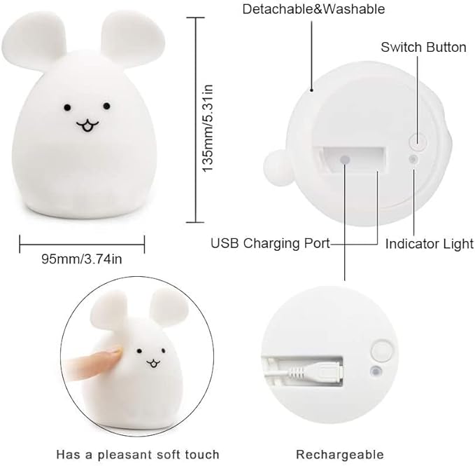 Mouse Night Light for Kids, Rechargeable LED Children Lamp, Soft Silicone (BPA Free) for Baby/Boys/Girls/Adults, Remote & Touch Control Adjustable Brightness and Colors, Indoors/Outdoors