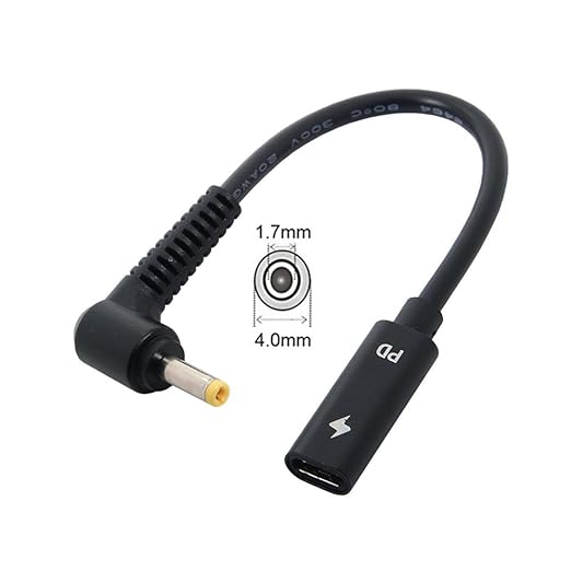 NFHK Type C USB-C Female Input to DC 4.0 * 1.7mm Power PD Charge Cable fit for Laptop 18-20V