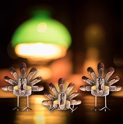 MorTime 12 Pack Turkey Tealight Candle Holders, Bronze Finished Metal Tea Light Candleholders, Thanksgiving Sitting Standing Turkey Holders Set for Table Kitchen Thanksgiving Decorations