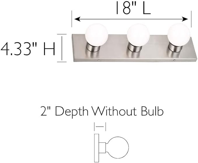 Design House 519280 Contemporary 3-Light Indoor Vanity Light Dimmable for Bathroom Bedroom Vanity Makeup, Satin Nickel