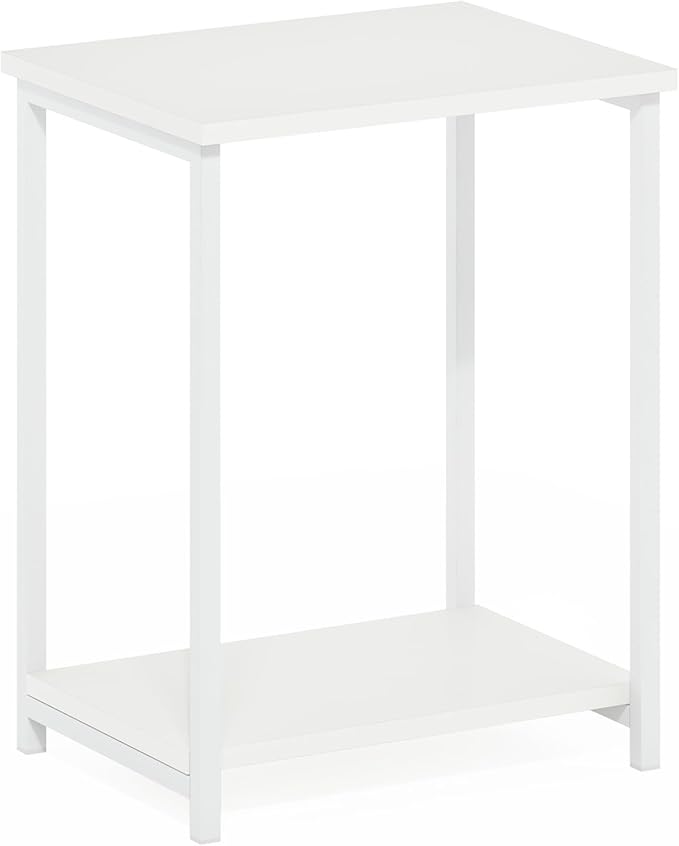 Furinno Simplistic Side Table, 2-Tier Metal Frame End Table with Open Shelf, Night Stand, Bedside Table, for Living Room, Bedroom, White