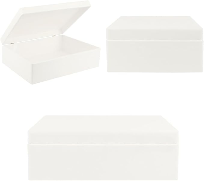 XL White Wooden Box Storage with Hinged Lid | 15.8x11.8x5.5in (+-0.5) | Gift Box for Tool Dog Toy Shoes Clothes Kitchen Storage | Wood Keepsake Chest