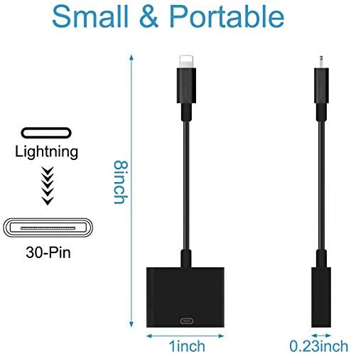 rosyclo Lightning to 30-Pin Adapter, MFi Certified 8-Pin Male to 30 Pin Female Output Cable Converter Charging Cord Connector Compatible iPhone 12/11/X/8/7/6/5/iPad/iPod Black (No Audio)