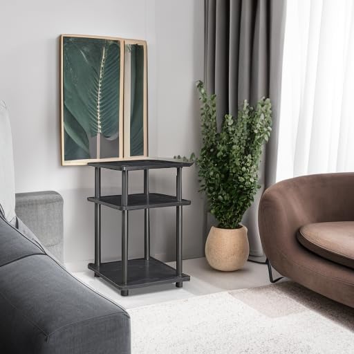 Furinno TURN-N-TUBE Side Table, 3-Tier End Table, Open Shelves Nightstand, Night Stand, Bedside Table, Easy Assembly, for Living Room, Bedroom, Blackwood